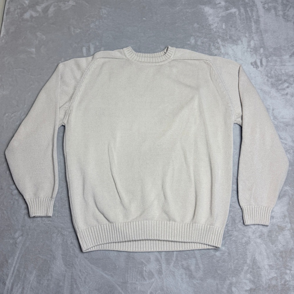 Vintage 90s Lands End Drifter Crewneck Sweater Men XL Tall Beige USA Made Chunky